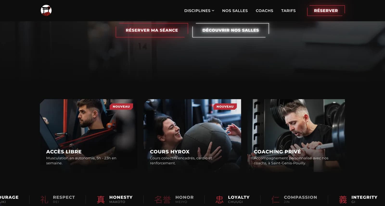 Page d'accueil du site Bushido Gym