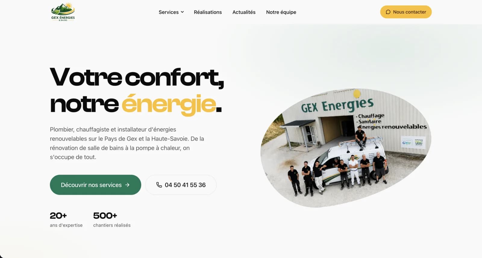 Page d'accueil du site Gex Énergies